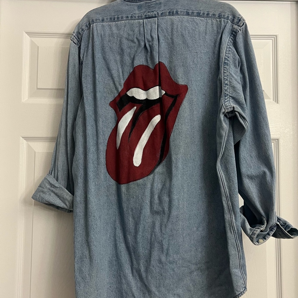 Hand painted Rolling Stones denim top
